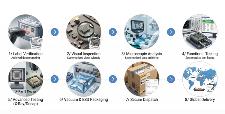 Junruifeng Electronic Technology component inspection, packaging, and global shipping process